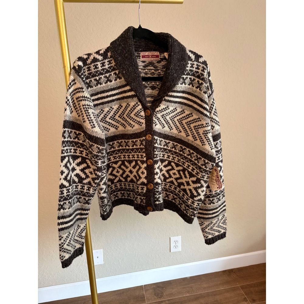 Best Authentic Sweater NWT Wool Blend Fair Isle Shawl Cardigan L Grandpa Cozy
